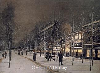 The Boulevard Brabes Rochechouart in Winter by Hippolyte-Camille  Delpy