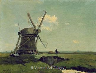 Windmill in a Panoramic Landscape by H.J.  Weissenbruch