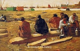 Workers resting on  a Construction Site by George Hendrik  Breitner