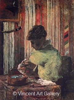Mette Sewing by Paul  Gauguin