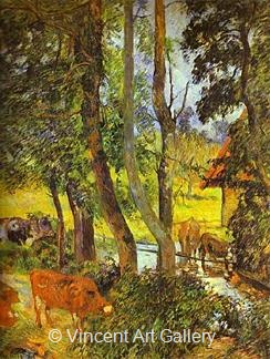 Cows at the Trough by Paul  Gauguin