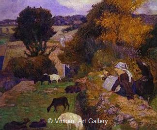 Breton Shepherdess by Paul  Gauguin