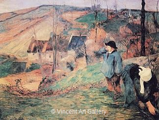 Breton Shepherd Boy and Peasant Woman by Paul  Gauguin