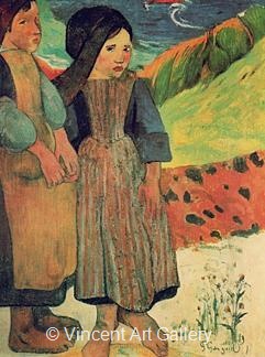 Breton Children in front of the Sea by Paul  Gauguin