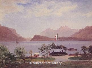 Italian Lake Scene by Albert  Bierstadt