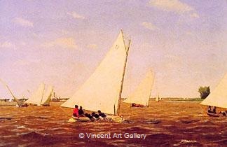 Sailboats Racing on the Delaware by Thomas  Eakins