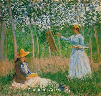 Suzanne Reading and Blanche Painting by the Marsh at Giverny by Claude  Monet