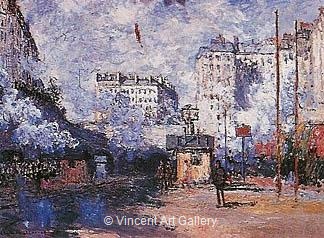 Exterior of the Saint-Lazare Station, Sunlight Effect by Claude  Monet