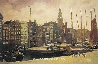 "The Damrak in Amsterdam by George Hendrik  Breitner