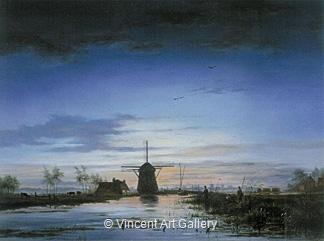 Fishermen at the Polder Canal at Sunset by Jac. Theodorus  Abels