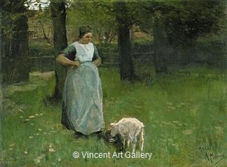 Woman with little Goat by Anton  Mauve