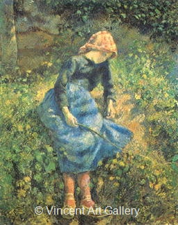 Country Girl with a Stick, Seated Peasant by Camille  Pissarro