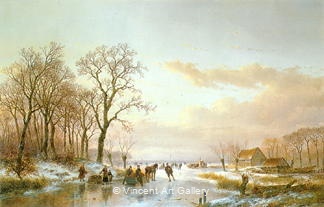 Frozen Canal near the River Maas by Andreas  Schelfhout