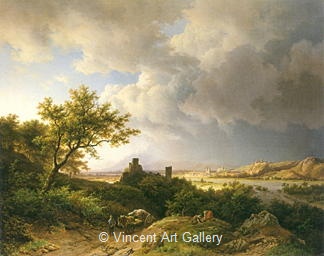 View at the River Rhine by Barend Cornelis  Koekkoek