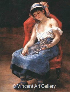 Sleeping Girl (Girl with a Cat) by Pierre-Auguste  Renoir