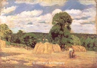 The Harvest at Montfoucault by Camille  Pissarro