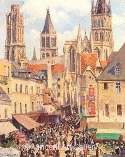 La Rue l' Epicerie, Rouen by Camille  Pissarro