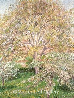 The Walnut and Apple Trees in Bloom at Eragny by Camille  Pissarro