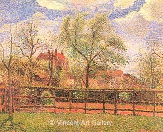 Pear Trees in Bloom at Eragny, Morning by Camille  Pissarro