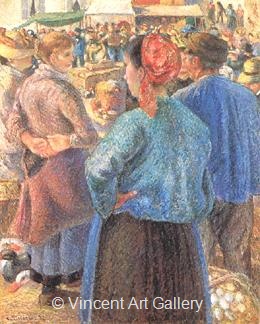 The Poultry Market at Pontoise by Camille  Pissarro