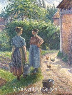 Peasants Chatting in the Farmyard by Camille  Pissarro