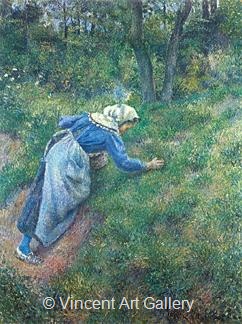 Peasant gathering Grass by Camille  Pissarro