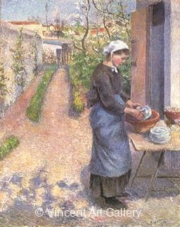 Girl Washing Plates by Camille  Pissarro