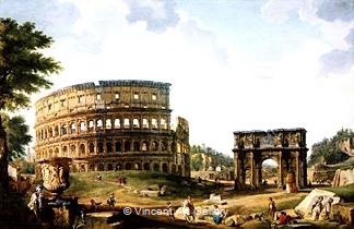The Colloseum and the Arch of Constantin by Giovanni Paolo  Pannini