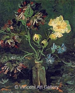 Vase with Myosotis and Peonies by Vincent van Gogh