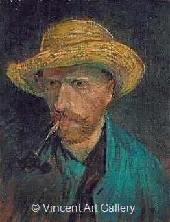 Self-Portrait with a Straw Hat and Pipe by Vincent van Gogh