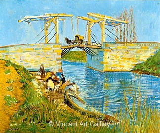 The Langlois Bridge at Arles with Women Washing by Vincent van Gogh