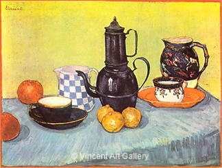 Still Life: Blue Enamel Cofeepot, Earthenware and Fruit by Vincent van Gogh