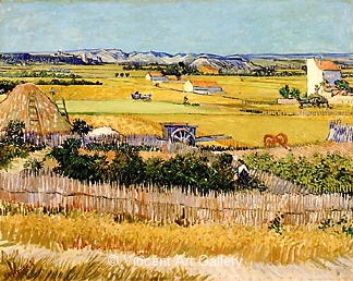 Harvest at La Crau, with Montmajour in the Background by Vincent van Gogh