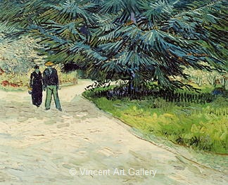 Public Garden with Couple and Blue Fir Tree: The Poet's Garden 111 by Vincent van Gogh