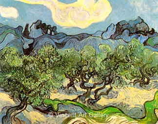 Olive Trees with the Alpilles in the Background by Vincent van Gogh
