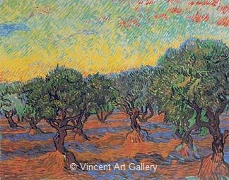 Olive Grove, Orange Sky by Vincent van Gogh