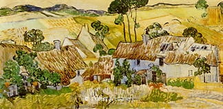 Tatched Cottages by a Hill by Vincent van Gogh