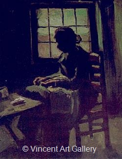 Peasant Woman Sewing in Front of a Window by Vincent van Gogh