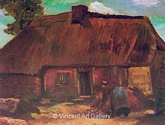 Cottage with Peasant Woman Digging by Vincent van Gogh