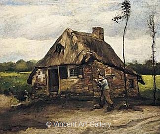 Cottage with Peasant Coming Home by Vincent van Gogh