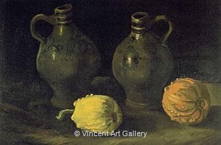 Still Life with Two Jars and Two Pumpkins by Vincent van Gogh
